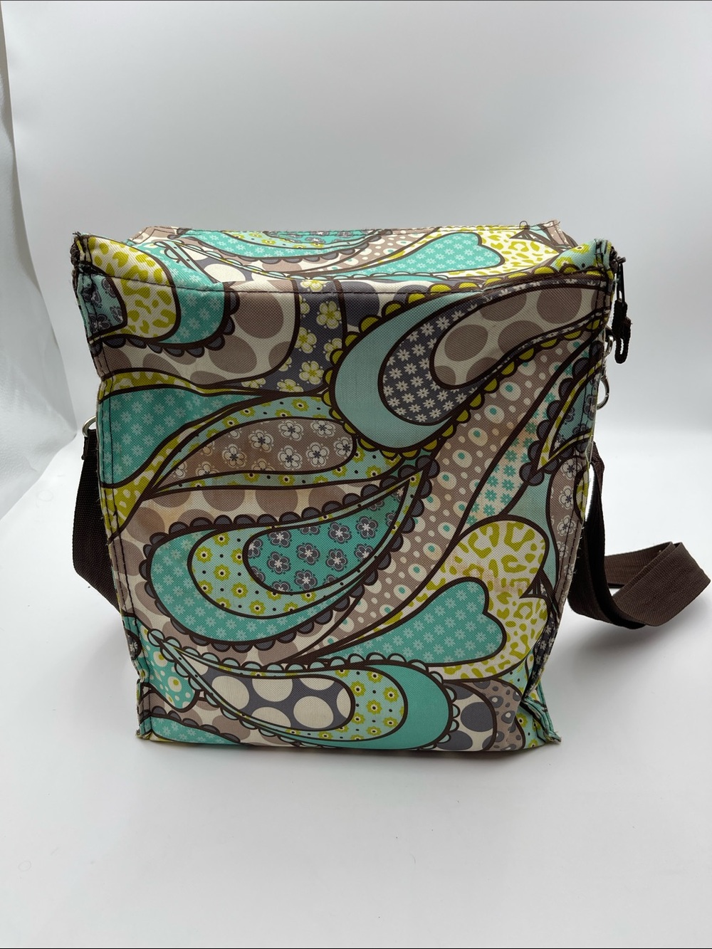 Thirty-one Paisley Cooler Bag in Teal, Brown & Lime Monogrammed w/L - Picture 3 of 5